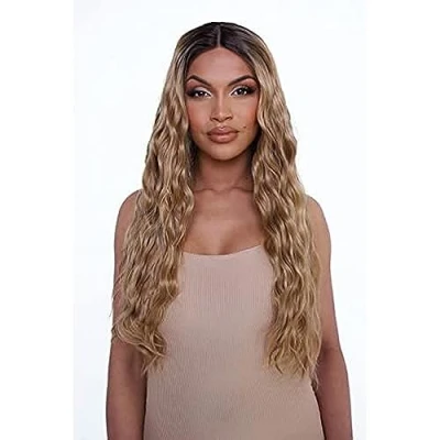 Abbildung von LullaBellz The Harley Golden Balayage Boho Waves Perücke mit Spitze vorne