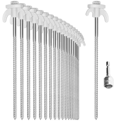 Abbildung von com four® 20x Zelt Heringe aus Stahl Schraubheringe mit Adapter für Akkuschrauber robuste Erdnägel Gewinde Camping und Outdoor Zeltpflöcke ideal harten Boden