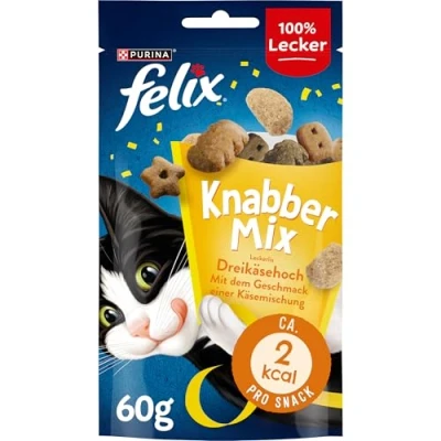 Abbildung von FELIX KnabberMix Dreikäsehoch Katzensnack, Knusper Leckerlie mit Käsegeschmack, 8er Pack (8 x 60g)