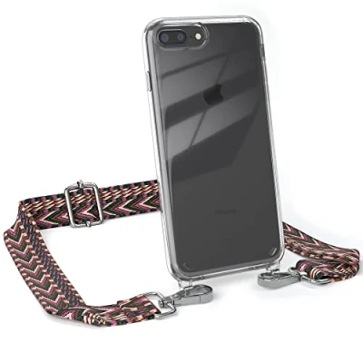 Abbildung von EAZY CASE Handykette Einstellbarer Trageriemen kompatibel mit iPhone 7 Plus / 8 Plus, Schulterriemen, Riemen, Hülle aus Silikon, DIY Kettenkombination, Beere/Rosa Metall Silber