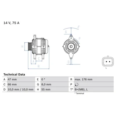 Abbildung von BOSCH 0 986 042 191 Lichtmaschine 14V 75A RENAULT: Kangoo I, CLIO 2, Scénic 1