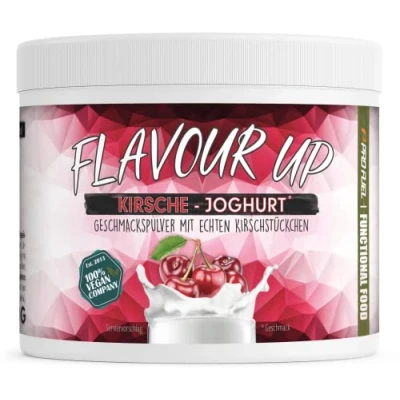 Abbildung von Geschmackspulver KIRSCHE JOGHURT 250g Leckerer Geschmack und Süße nur 10 kcal pro Portion Vielseitig einsetzbar für Lebensmittel &amp; Getränke FLAVOUR Powder UP