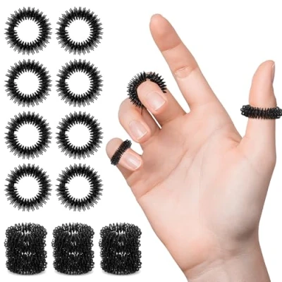 Abbildung von 20 Stück Akupressurringe Stachelige Sensorische Finger Massage Ring Fingermassagering, Geräuschlose Entspannende Massageringe für Fingerspitze der Erwachsene und Jugendliche (Schwarz)