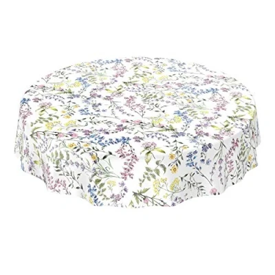 Abbildung von ANRO Wachstuch Tischdecke abwaschbar Wachstuchtischdecke Wachstischdecke Blumenmotiv Weiß Rund 140cm