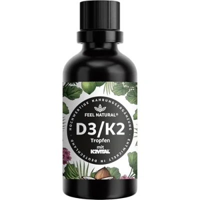 Abbildung von Vitamin D3/K2 Tropfen (50 ml) 1000IE D3 pro Spitzenrohstoff K2VITAL® mit 99,7% All Trans MK 7 laborgeprüft, hochdosiert, ohne Zusätze, in Deutschland produziert