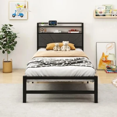 Abbildung von VERFARM Polsterbett 90 x 200 cm Bettgestell Einzelbett Doppelbett Designbett mit Lattenrost Starke Stahllattenhalterung, Bettrahmen 90x200, Gepolstertes Jugendbett