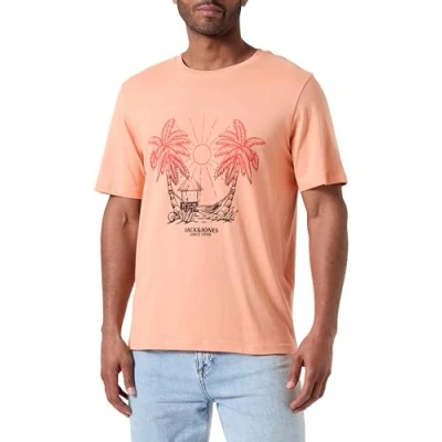 Abbildung von JACK&amp;JONES Herren JORARUBA Tee SS Crew Neck 1 FST T Shirt, Canyon Sunset, S