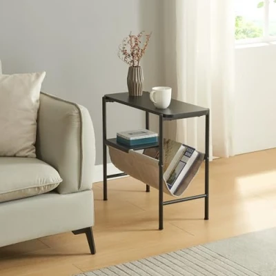 Abbildung von en.casa Beistelltisch, »Samnanger« mit Textilablage 60x28x53cm Stahl Schwarz