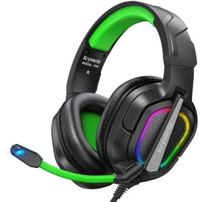 Abbildung von Krysenix PG2 RGB Gaming Headset für PS4/PC/Xbox, PS5 mit Mikrofon, Kopfhörer Noise Cancelling 3.5mm Klinke Schwarz/Grün