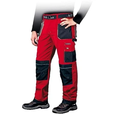 Abbildung von Leber &amp; Hollman Herren Arbeitshose LH FMN T B, 65% Polyester 35% Baumwolle 270 g/m2, Bundhose mit Taschen für Knieschoner, 9 Multifunktionstaschen+ Schlaufe und Schlüsselhaken, Rot Schwarz Grau, 52
