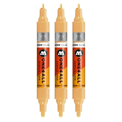 Abbildung von Molotow One4All Acrylic Twin Marker (Strichstärke 1.5 mm und 4 mm, hochdeckend permanent) 3 Stück Farbe 009 sahara beige hell