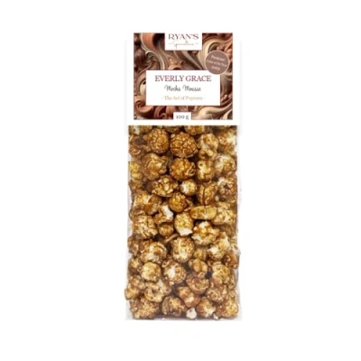 Abbildung von Everly Grace Popcorn Mocha Mousse, 100 g Gourmet Tüte mit Schokoladen Espresso Überzug, Handgefertigt in Deutschland, Snack für Kaffeeliebhaber