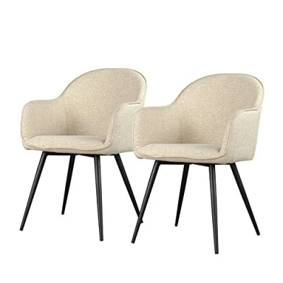 Abbildung von Selsey Bill Polsterstuhl 2er Set, Esszimmerstuhl mit Armlehnen, Stahlbeinen und Stoffbezug, Sitzfläche 44 x 46 cm (Beige)