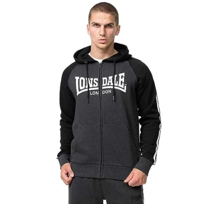 Abbildung von Lonsdale Herren Kapuzensweatjacke MIT Reissverschluss Normale Passform Glentruan Sweatjacke, Herren, Größe: Medium, Marl anthra black white