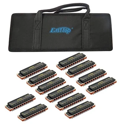 Abbildung von East Top Mundharmonikaset mit 12 Tasten,10 Hole T008K Professional Diatonic Blues Harmonica allen Keys Musikinstrumenten