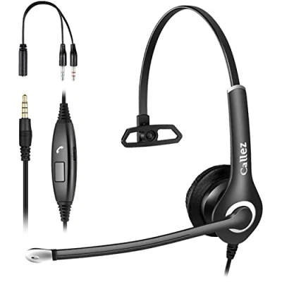Abbildung von Headset Handy 3,5mm Klinke mit Mikrofon Noise Cancelling, PC Kopfhörer für Laptop Computer iPhone Samsung Smartphone, Business Home Office Call Center Zoom Skype, Klare Chat, Ultra Komfort