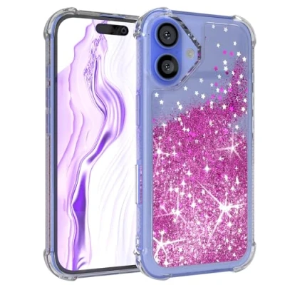 Abbildung von EAZY Case Glitzer Hülle kompatibel mit iPhone 16 Handyhülle für Apple Silikon leichtes Shiny Cover stoßfestes Phone als Fallschutz in Liquid Lila