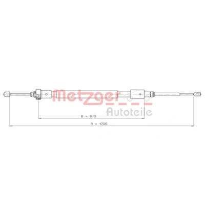 Abbildung von METZGER 10.4525 Handbremsseil hinten links, rechts 1706/879 Trommelbremse CITROËN: C3 II