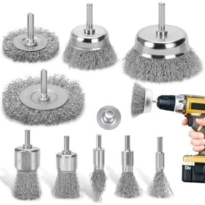 Abbildung von DazSpirit 9 teiliges Drahtbürste Set für Bohrmaschine Messingbeschichtete Drahtbürsten &amp; Topfbürsten Set, 1/4 Zoll Schaft Messingbürste zum Entfernen von Rost/Korrosion/Farbe