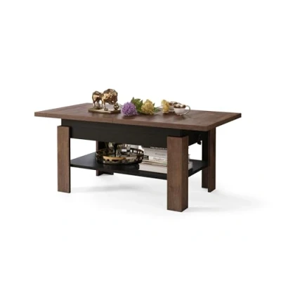 Abbildung von All4All Couchtisch Rino Kaffeetisch Wohnzimmertisch mit Ablage Sofatisch ausziehbar bis 170cm höhenverstellbar 130x65cm 05 Braune Eiche + Schwarz