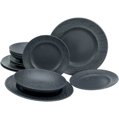 Abbildung von CreaTable Teller Set &quot;Geschirr Schiefer&quot;, (Set, 12 tlg., Tafelservice für 4 Personen), Service, schwarz, schieferoptik, Teile, Personen