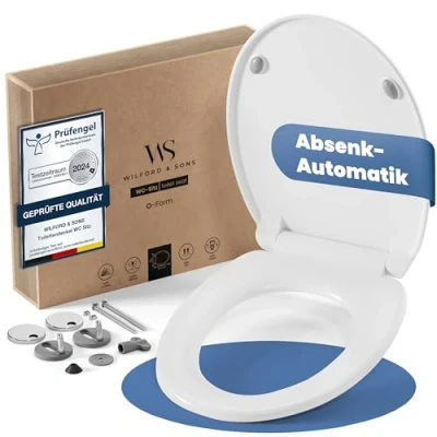 Abbildung von Wilford &amp; Sons PREMIUM Toilettendeckel WC Sitz mit Absenkautomatik Klodeckel O Form weiß Hochwertige Klobrille, Toilettensitz Klo Deckel abnehmbar, Einfache Reinigung Toilettenbrille Duroplast