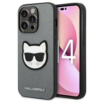 Abbildung von Karl Lagerfeld KLHCP14LSAPCHG hülle für iPhone 14 Pro 6,1&quot; hardcase Silber/Silver Saffiano Choupette Head Patch