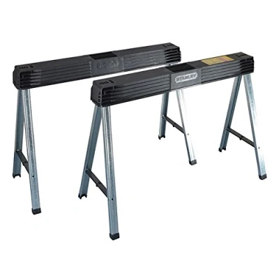Abbildung von Stanley klappbares Unterstellbock Paar aus Metall 1 97 475 Mit Kunststoffauflage &amp; rutschfesten Gummifüßen bis 340 kg Tragkraft 101,7 x 12,5 75,8 cm