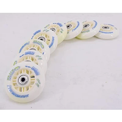Abbildung von NX360 84mm / 82a Inline 8 Rollen Set montiert ABEC 7. 8mm Spacer für k2 Skates