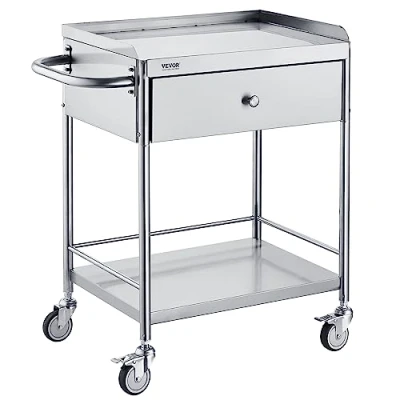Abbildung von VEVOR Zweistöckiger Laborwagen Gerätewagen Medizintechnik Servierwagen 201 Edelstahl Tragbar Abräumwagen mit Schubladen 100 kg Tragfähigkeit, 710 x 421 785 mm (mit Griff) Labor Rollwagen