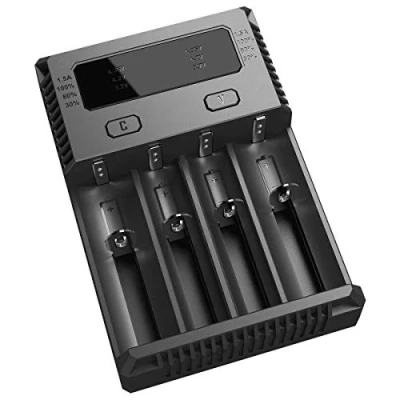 Abbildung von Nitecore NUi4 4 Schachtladegerät für Li Ion, NiMH und NiCD Akkus, max. 1,5A Ladestrom, I4, schwarz
