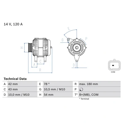 Abbildung von BOSCH 0 986 083 800 Lichtmaschine 14V 120A CITROËN: DS3 Schrägheck, Berlingo II, II Kastenwagen, PEUGEOT: 3008 SUV, 308 SW 2, 2008 Kombi