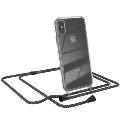 Abbildung von EAZY CASE Handytasche zum Umhängen kompatibel mit iPhone X/XS, Handyhülle Band, Transparent Kameraschutz und Bildschirmschutz, Handy Lanyard in Schwarz/Anthrazit Clips Schwarz