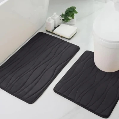 Abbildung von Homaxy Badematten Set 2 teilig Memory Foam Badezimmerteppich WC Vorleger mit Ausschnitt Saugfähige rutschfeste Badteppich Waschbar Badvorleger 2teilig, Schwarz