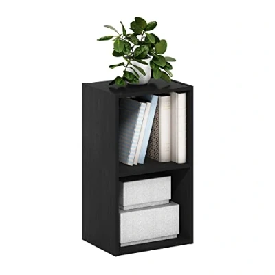 Abbildung von Furinno Pasir 2 stufiges Bücherregal mit offenem Regal, Schwarzes Holz