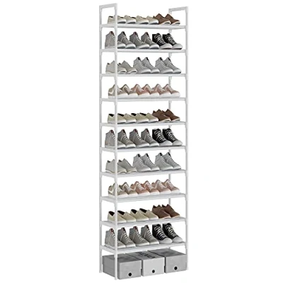 Abbildung von AcornFort® S 528 10 Ebenen Stöckiges Weiß Verstellbare Schuhablagen Schuhaufbewahrung Hohes Schuhregal Organizer Regal Halteständer für 30 Paar Schuhe, 56 x 170 cm, Robuste Bauweise