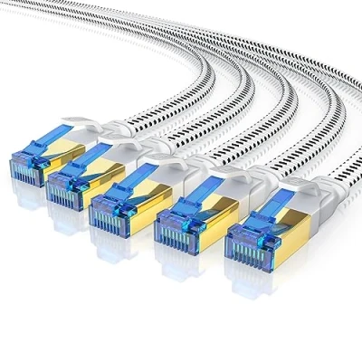 Abbildung von CSL 5 x 1m Cat 8.1 Netzwerkkabel Flach 40 Gbits, Baumwollmantel LAN Kabel Patchkabel, 8 Gigabit RJ45 Ethernet Cable, 40000 Mbits Geschwindigkeit Flachbandkabel, Verlegekabel 6 7