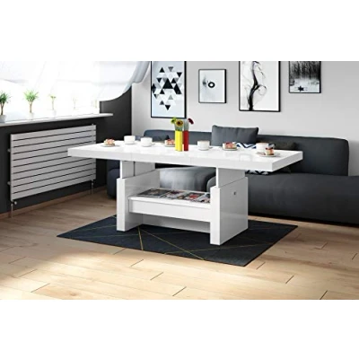 Abbildung von designimpex Couchtisch Aversa H 111 Weiß Hochglanz Schublade höhenverstellbar ausziehbar