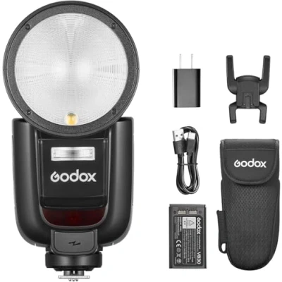 Abbildung von Godox V1Pro S Round Head Kamera Blitz Speedlite für Sony, mit abnehmbarem Sub Flash SU 1, USB C Ladeakku, 2.4G X Wireless HSS TTL Blitzlicht Sony a7IV a7III a7RIII a7RII a7c a6400