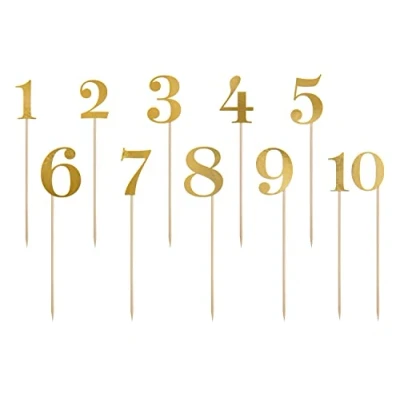 Abbildung von partydeco Tortenstecker, Tischnummern Hochzeit 26cm Papier gold, 11 Stück