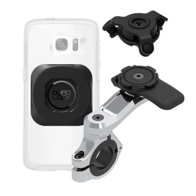 Abbildung von Quad Lock Motorrad Telefonhalterungsset PRO Chrome für Lenker mit Vibrationsdämpfer und MAG Universaladapter