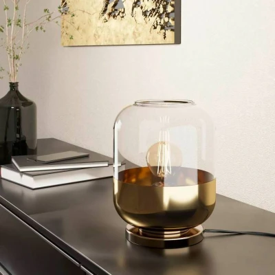 Abbildung von Eglo 900552 Tischleuchte MARYVILLA Glas bedampft klar, gold E27 1X40W H:23cm Ø17cm mit Kabelschalter