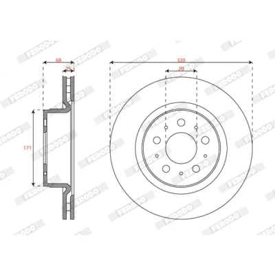 Abbildung von FERODO Bremsscheibe TESLA: Model 3 320mm 25mm 5 16.5 Belüftet beschichtet DDF3015C 104461100D Bremsscheiben, Scheibenbremsen