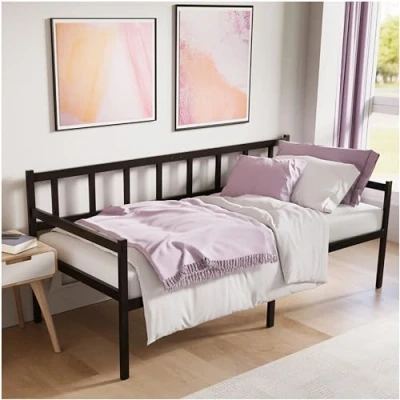 Abbildung von Dreamzie Tagesbett 90x190 cm mit Höhe von 35 Bettsofa 1 Platz Lattenrost für Matratzen Bett Bed Frame aus Schwarzem Metall
