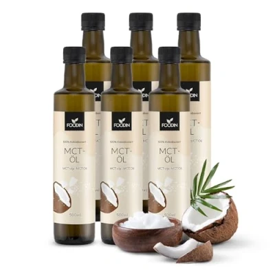Abbildung von FOODIN MCT Öl 3000ml (6 x 500 ml) aus 100% Kokosöl, Mittelkettige Triglyceride (MCT) Oil, Hergestellt produzierter Kokosnuss, glutenfrei und vegan, Ideal für Ketogene Ernährung