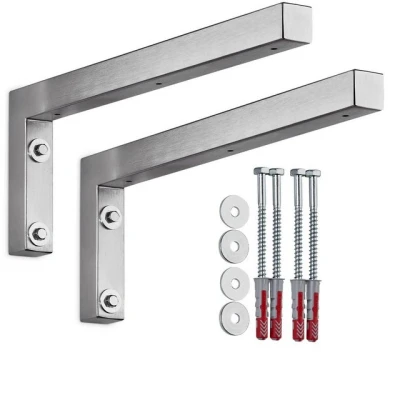 Abbildung von SO TECH® Wandregalhalter Wandkonsole in L Form robuste Regalkonsole zur Wandmontage, 2 tlg., 400 x 150 30 mm, Waschtischkonsole Edelstahl gebürstet