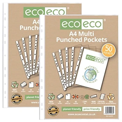 Abbildung von eco Eco076x2 Klarsichthüllen, A4, 100% recycelt, mehrfach gelocht, 45 Mikron, 50 Stück