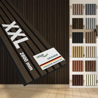 Abbildung von HEXIM Lamellen Grande 280cm Akustikpanelee XXL Wandpaneele 21mm Schalldämmung Echtholzfurnier Akustikfilz Lamellenwand Dunkelbraun (10 Paneele / 8,414m² Dark Smoked Oak)