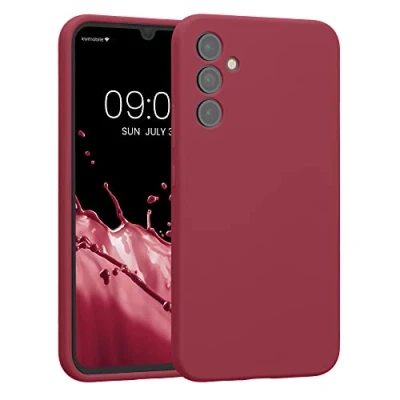 Abbildung von kwmobile Handyhülle kompatibel mit Samsung Galaxy A34 5G Hülle gummierte Handy Case aus Silikon in Rhabarber Rot