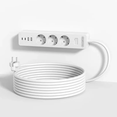 Abbildung von NTONPOWER 3 Meter Steckdosenleiste mit USB C, Fach Mehrfachsteckdose Wandmontage Kleber, Langes Verlängerungskabel Kindersicherung, Weiß